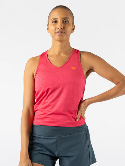 Women's rabbit EZ Vee Tank. Red. Front view.
