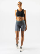 Women's Rabbit Leggy Shashems 5". Grey print with white and pink dots. Front view. 