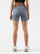 Women's Rabbit Leggy Shashems 5". Grey print with white and pink dots. Rear view.