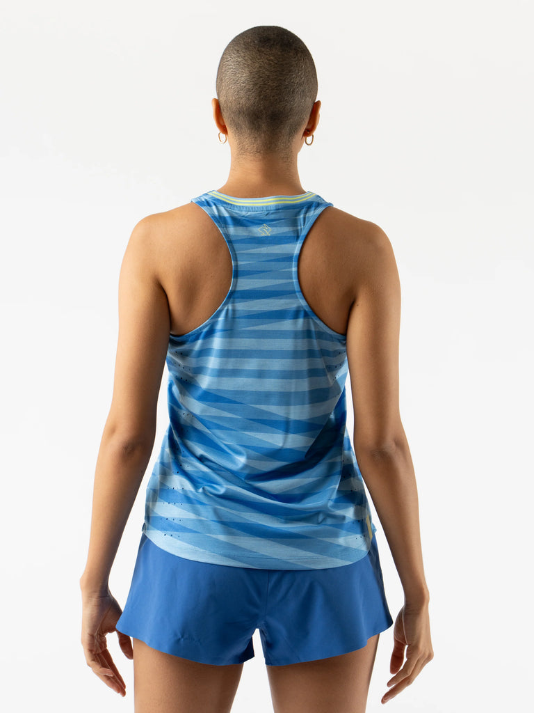 Women's rabbit Race Pace Tank. Blue Stripped.