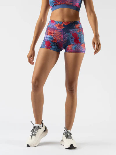 Women's rabbit Speed Leggy Shorts. Floral print. Front view.