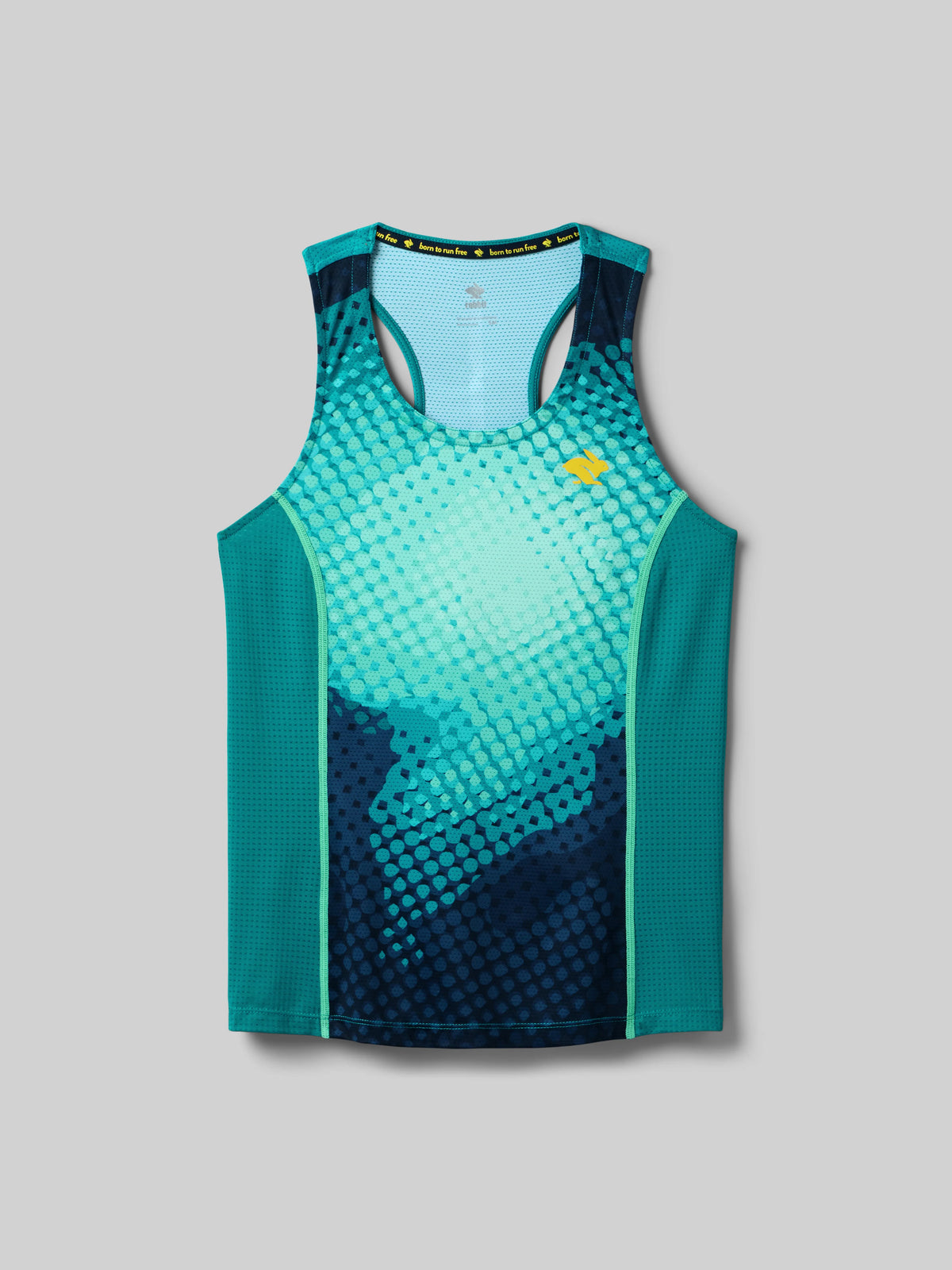 Women's Rabbit Tempo Tank. Blue and green shades. Front view.