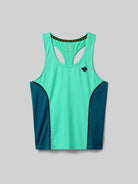 Women's Rabbit Tempo Tank Cropped. Dark and light teal colorway. Front view.