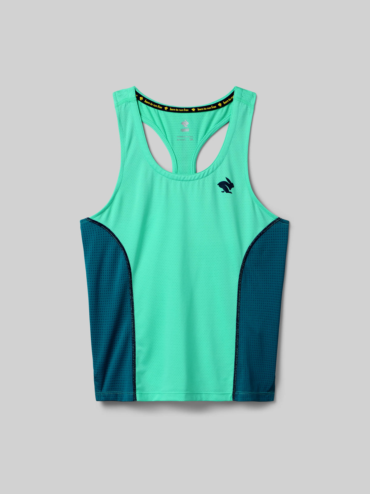 Women's Rabbit Tempo Tank Cropped. Dark and light teal colorway. Front view.