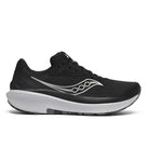 Women's Saucony Echelon 10. Black upper. Grey midsole. Lateral view.