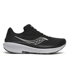 Women's Saucony Echelon 10. Black upper. Grey midsole. Lateral view.