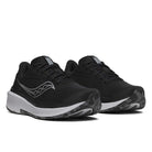 Women's Saucony Echelon 10. Black upper. Grey midsole. Lateral view.