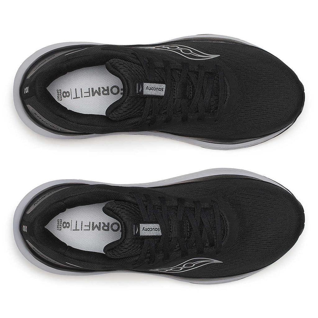 Women's Saucony Echelon 10. Black upper. Grey midsole. Top view.
