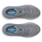 Women's Saucony Echelon 10. Grey upper. Blue and white midsole. Blue logo. Top view.