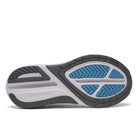 Women's Saucony Echelon 10. Grey upper. Blue and white midsole. Blue logo. Bottom view.