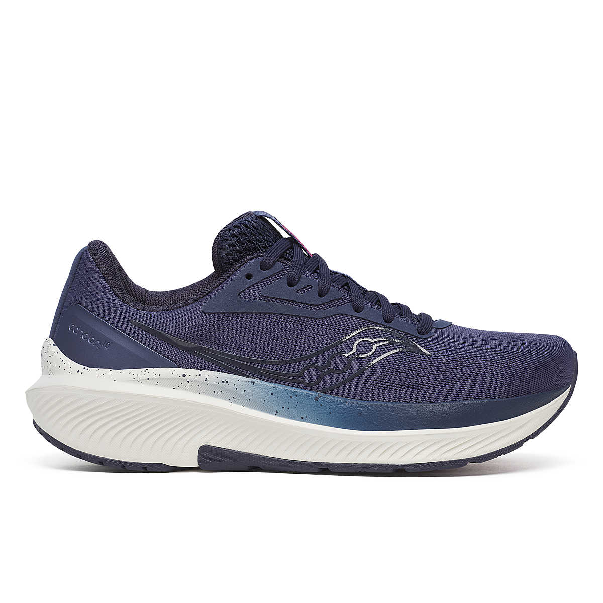 Women's Saucony Echelon 10. Navy blue upper. Navy blue and white midsole. Lateral view.