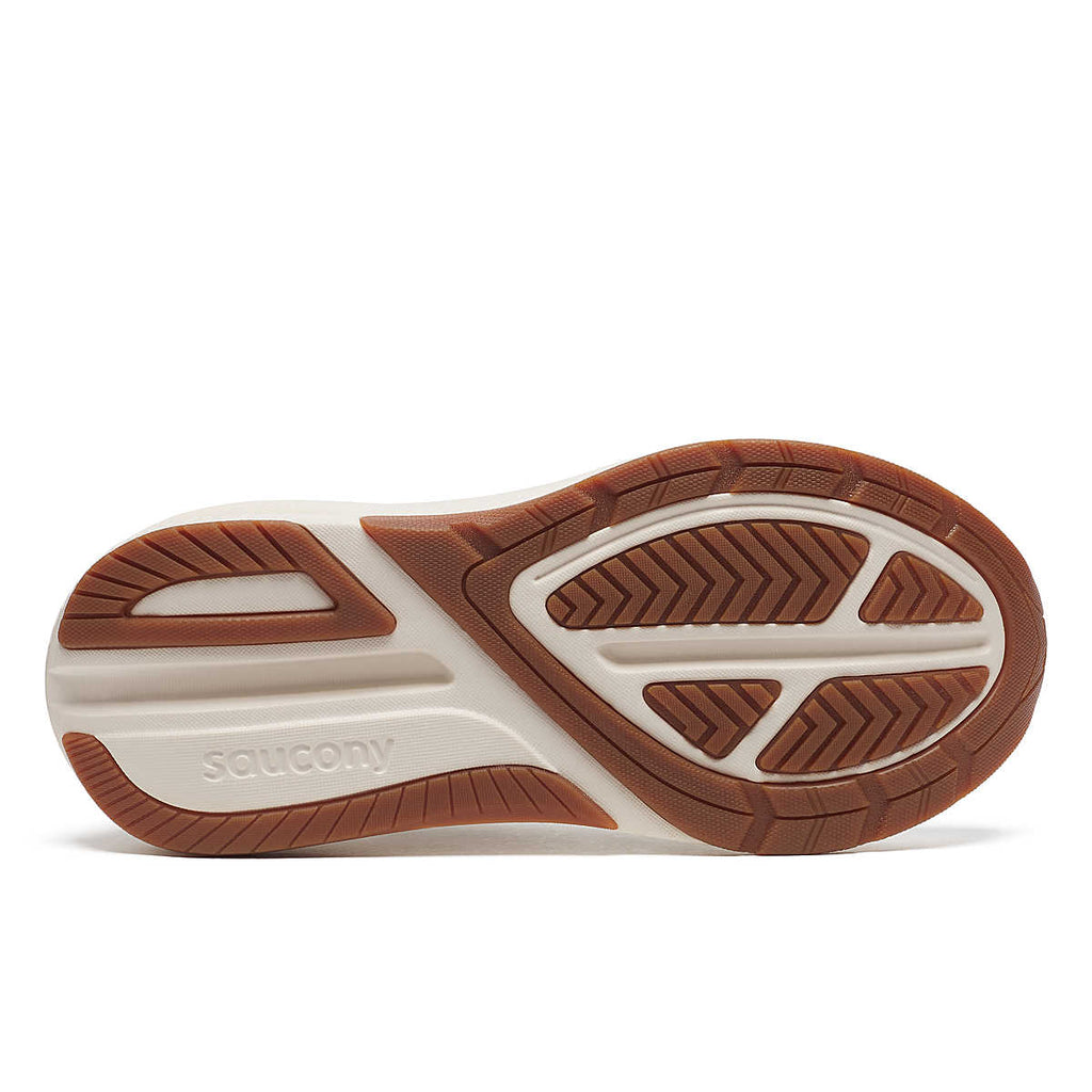 Women's Saucony Echelon 10. Cream upper. Cream midsole. Bottom view.