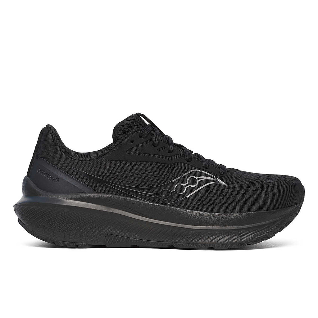 Women's Saucony Echelon 10. Black upper. Black midsole. Lateral view.