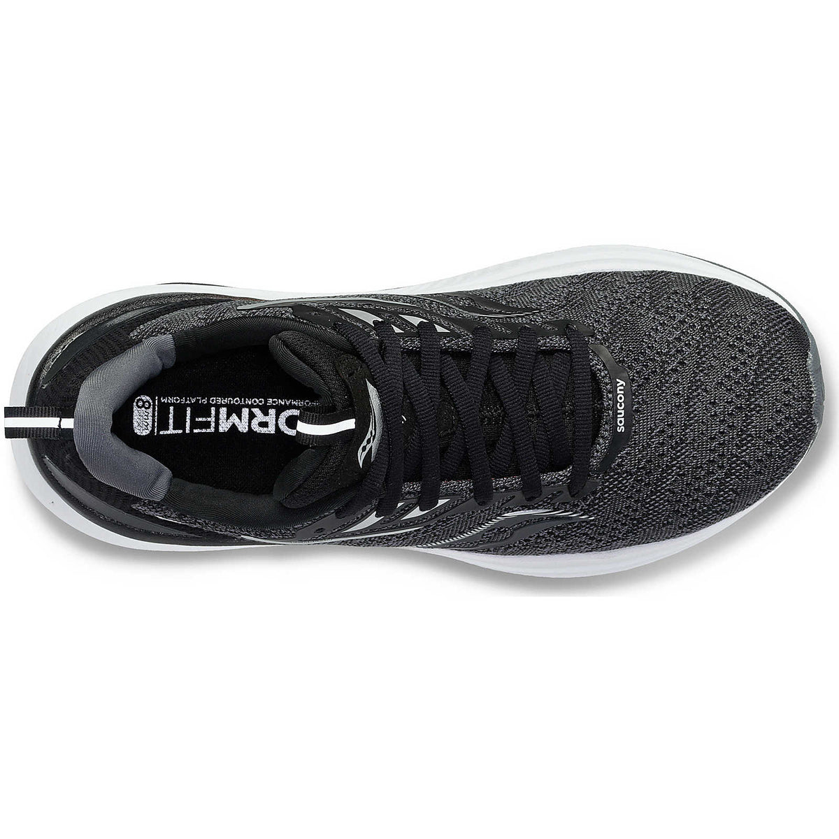 Women's Saucony Echelon 9. Black upper. White midsole. Top view.