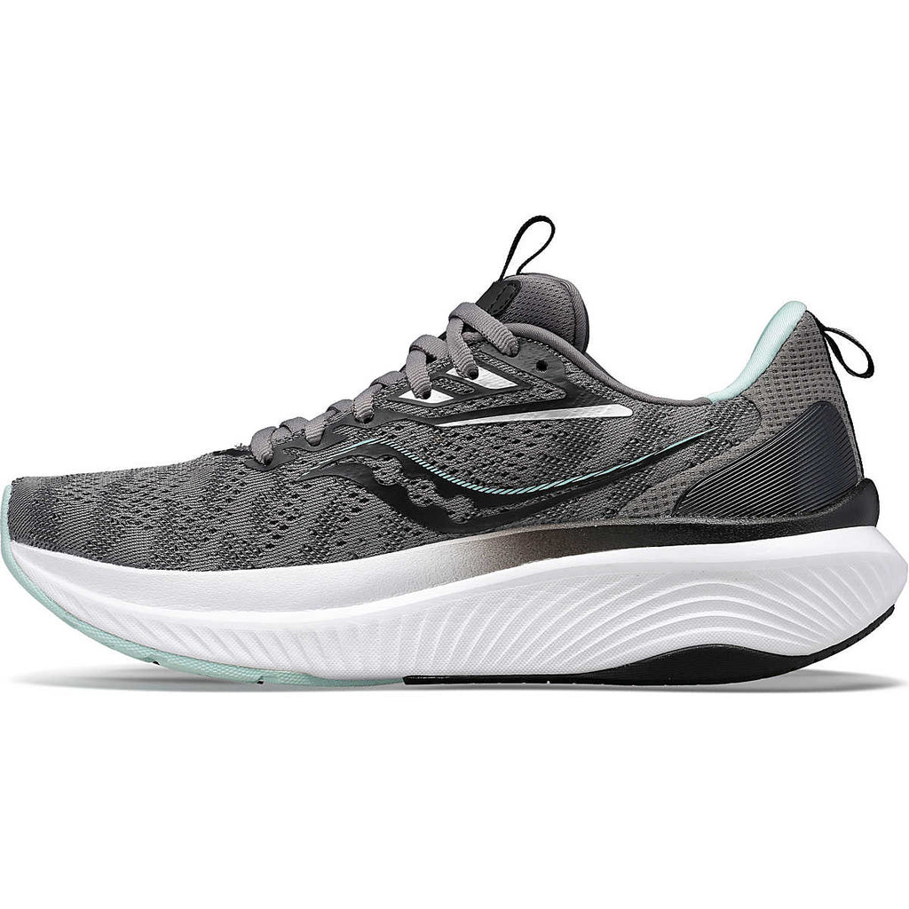 Women's Saucony Echelon 9. Grey upper. White midsole. Medial view.