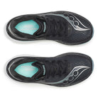 Women's Saucony Endorphin Azura. Black and light blue upper. White midsole. Top view.