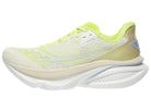 Women's Saucony Endorphin Azura. Light yellow upper. White midsole. Lateral view.