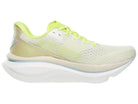 Women's Saucony Endorphin Azura. Light yellow upper. White midsole. Medial view.