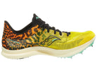 Women's Saucony Endorphin Cheetah. Cheetah upper. White midsole. Medial view.