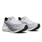 Women's Saucony Endorphin Pro 4. White upper. White midsole. Lateral view.