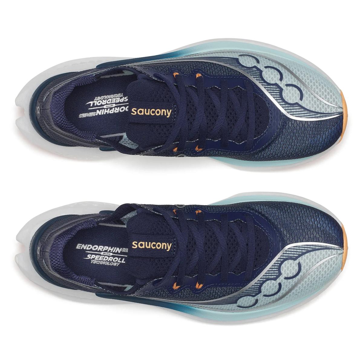 Women's Saucony Endorphin Pro 5. Spa/Naval. Top view.