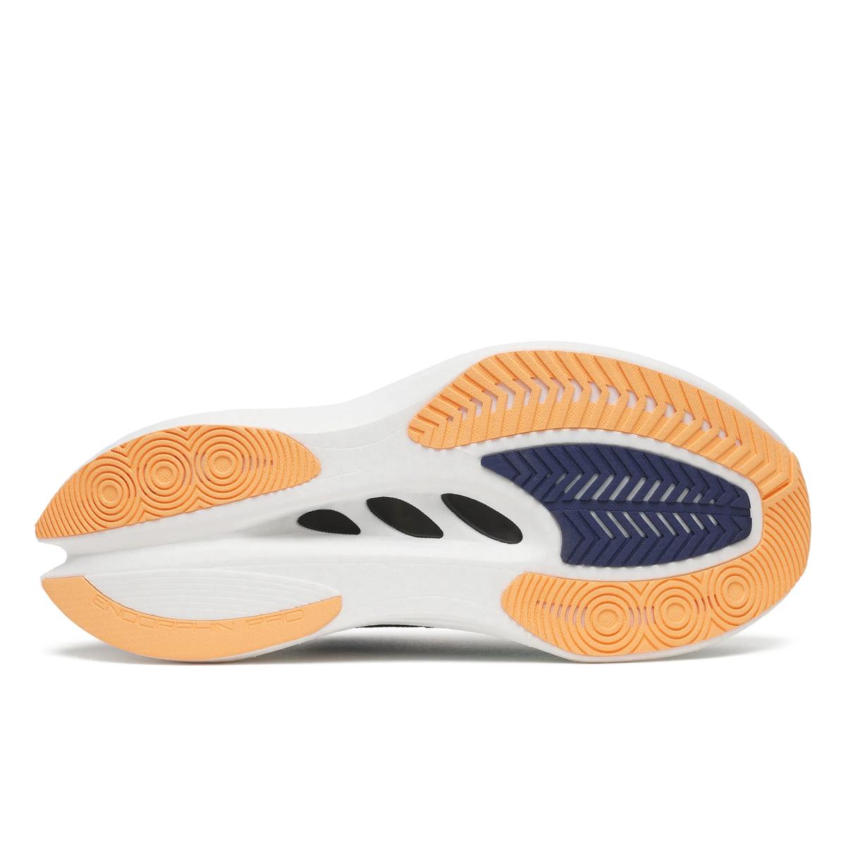 Women's Saucony Endorphin Pro 5. Spa/Naval. Outsole view.
