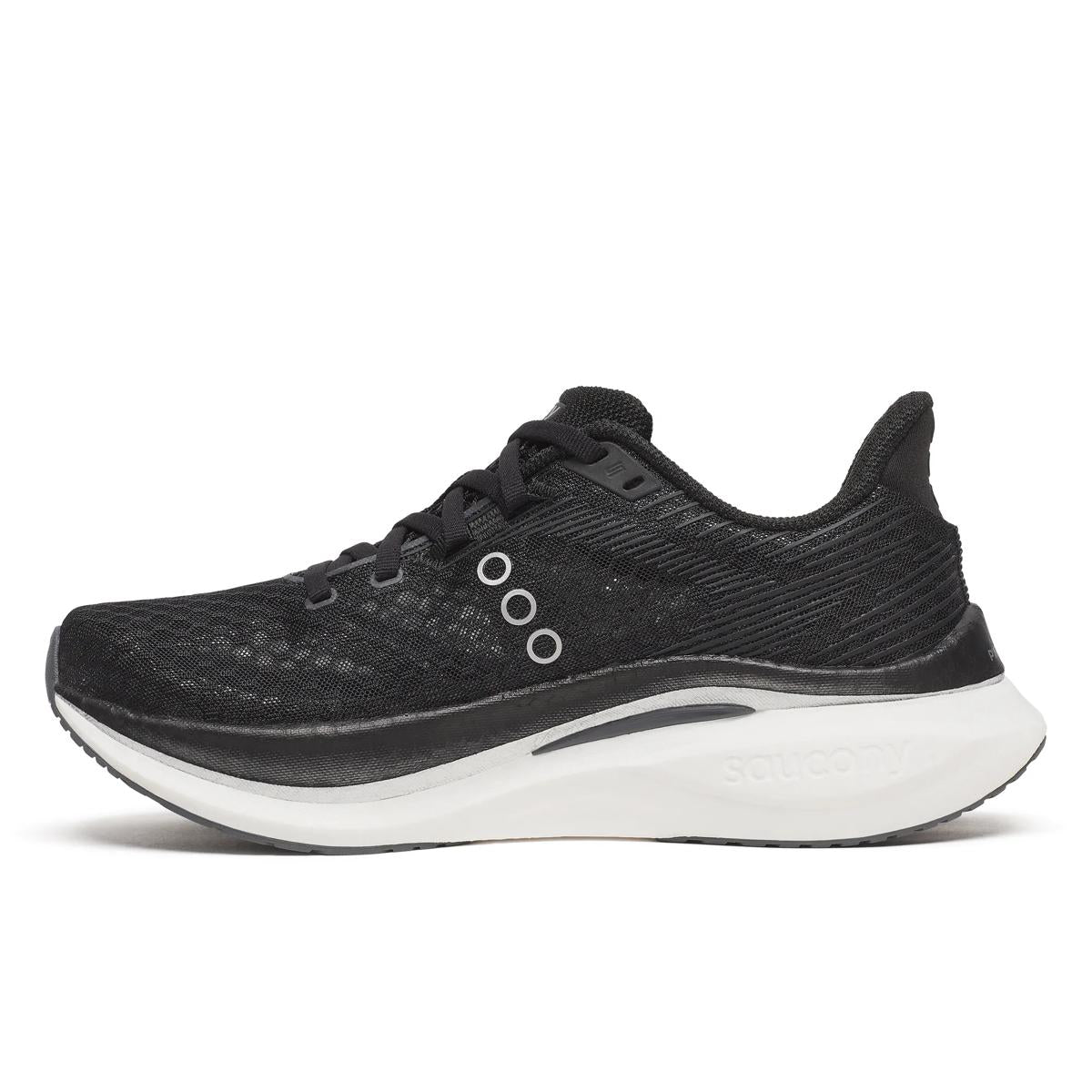 Women's Saucony Endorphin Speed 5. Black/White. Medial view.
