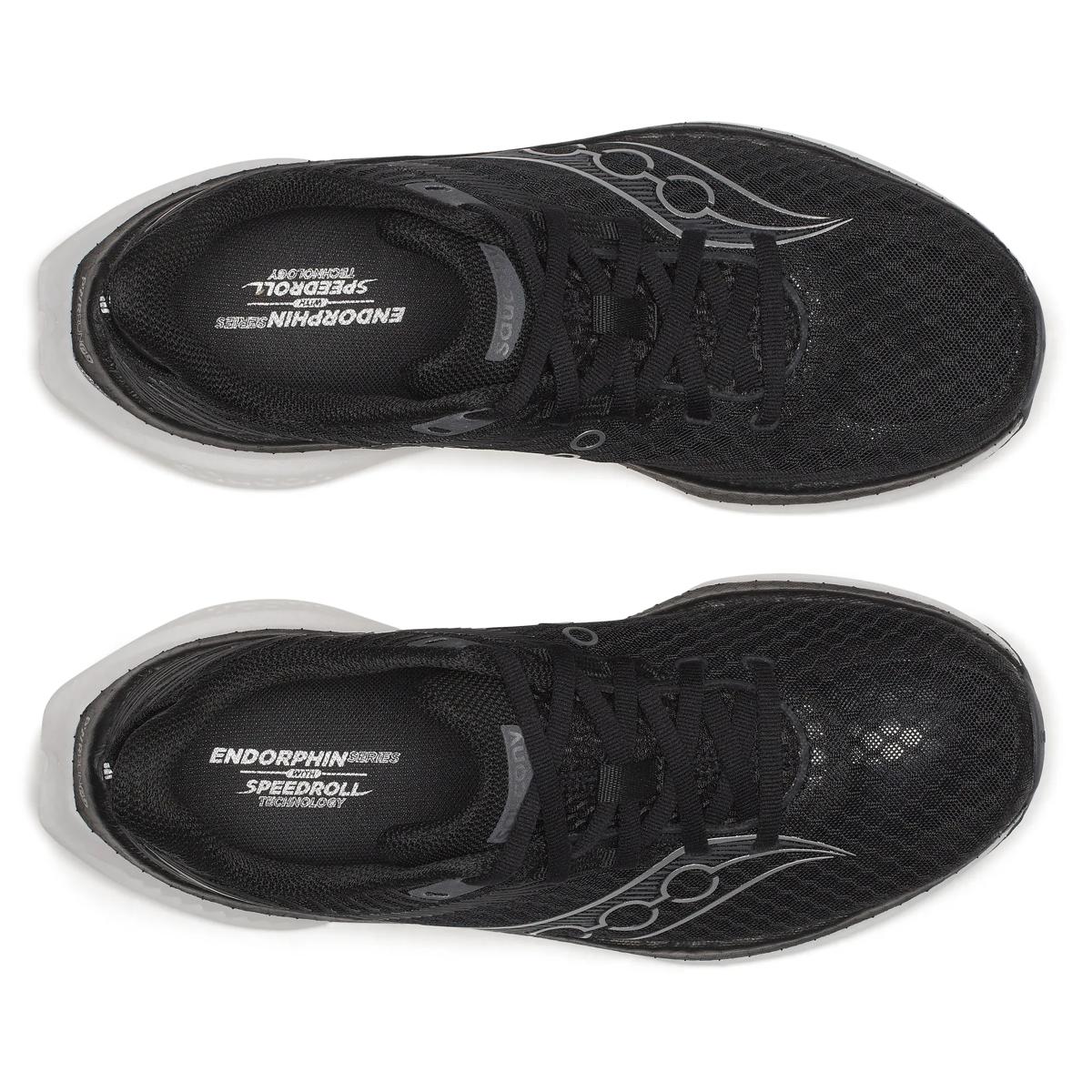 Women's Saucony Endorphin Speed 5. Black/White. Top view.