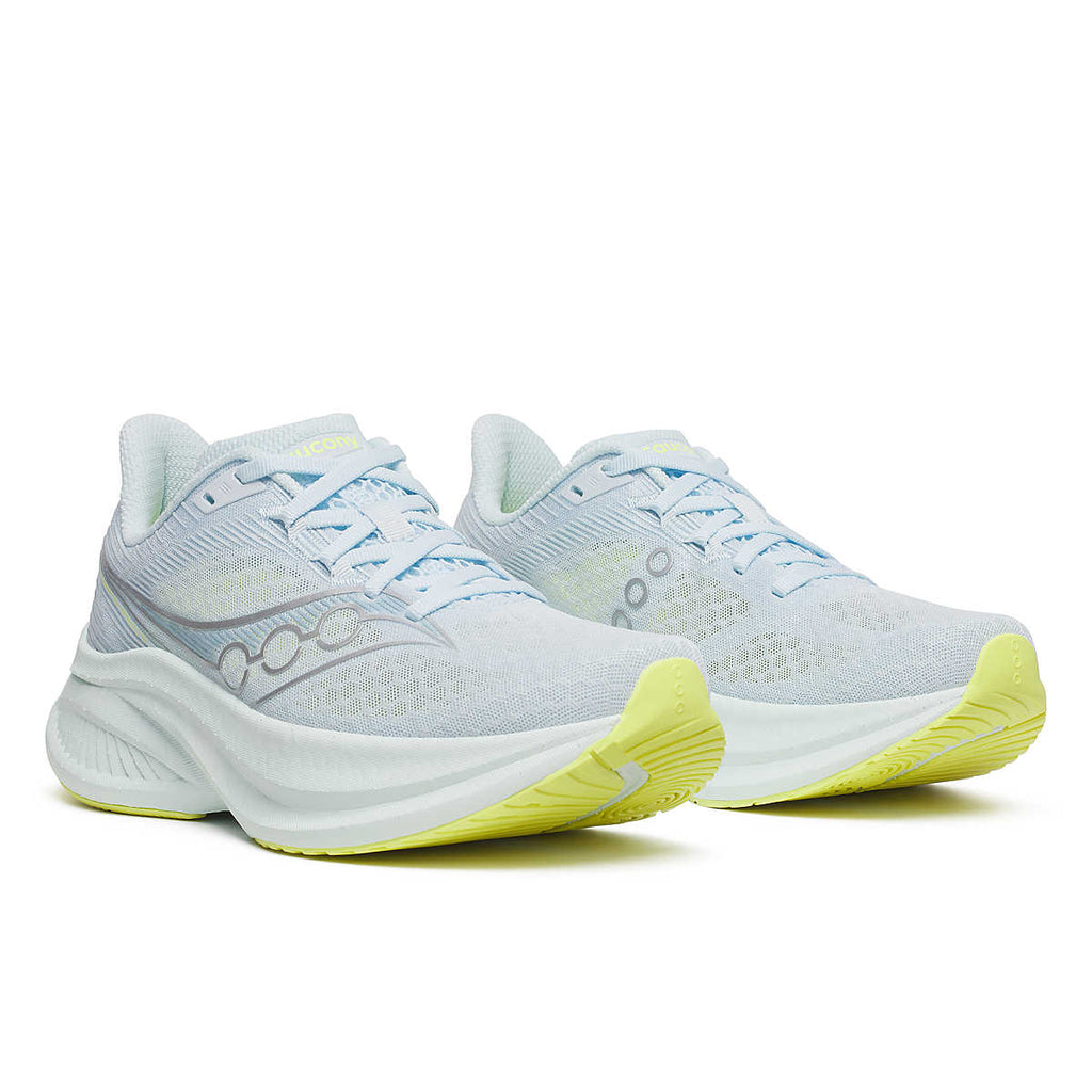 Women's Saucony Endorphin Pro 4. Light Blue upper. White midsole. Lateral view.