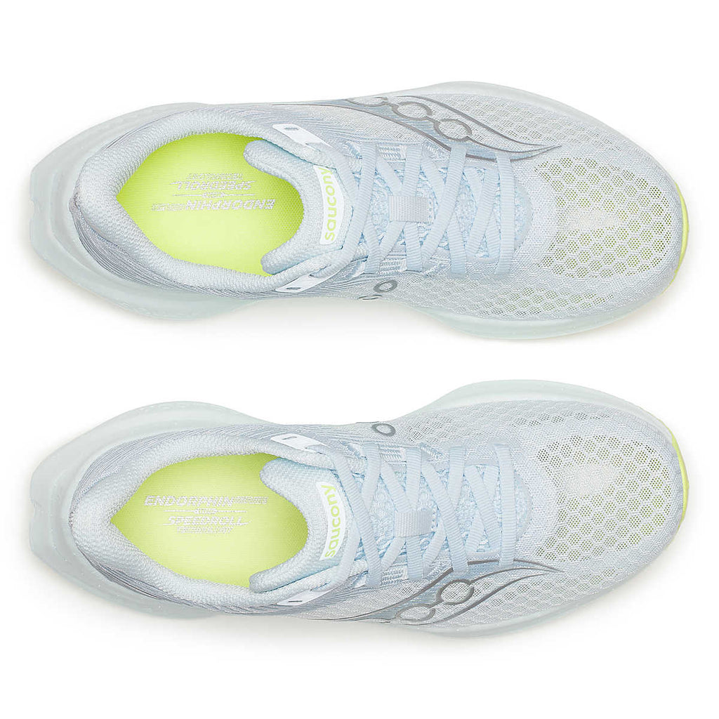 Women's Saucony Endorphin Pro 4. Light Blue upper. White midsole. Top view.