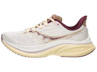 Women's Saucony Endorphin Speed 5. Ivory/Maroon. Lateral view.