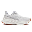 Women's Saucony Endorphin Speed 5. White/Gum. Lateral view.