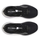 Women's Saucony Endorphin Trainer. Black upper. White midsole. Top view.