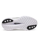 Women's Saucony Endorphin Trainer. Black upper. White midsole. Bottom view.