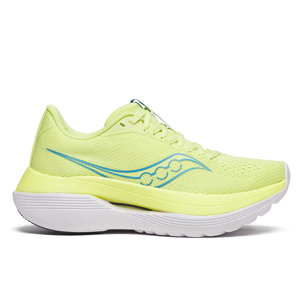 Women's Saucony Endorphin Trainer. Yellow upper. Yellow/White midsole. Lateral view.