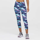 Women's Saucony Fortify Crop. Dusk Galaxy Print. Front view.