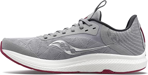Women's Saucony Freedom 5. Grey upper. White midsole. Medial view.