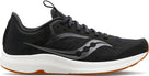 Women's Saucony Freedom 5. Black upper. White midsole. Lateral view.