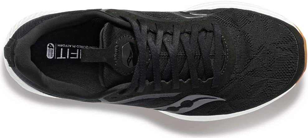 Women's Saucony Freedom 5. Black upper. White midsole. Top view.