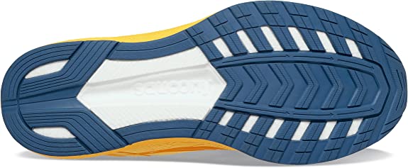 Women's Saucony Freedom 5 in Gold/Basin (yellow upper and midsole, touches of navy).  Sole view