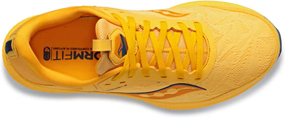 Women's Saucony Freedom 5 in Gold/Basin (yellow upper and midsole, touches of navy).  Top view