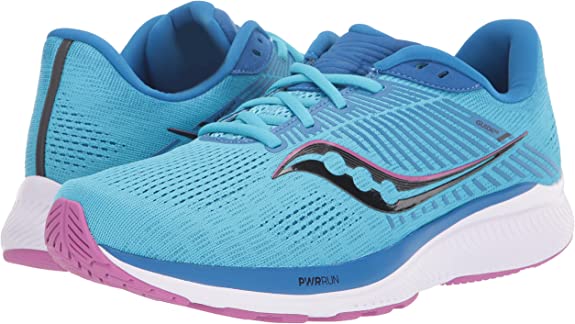 Women's Saucony Guide 14. Blue upper. White midsole. Lateral view.