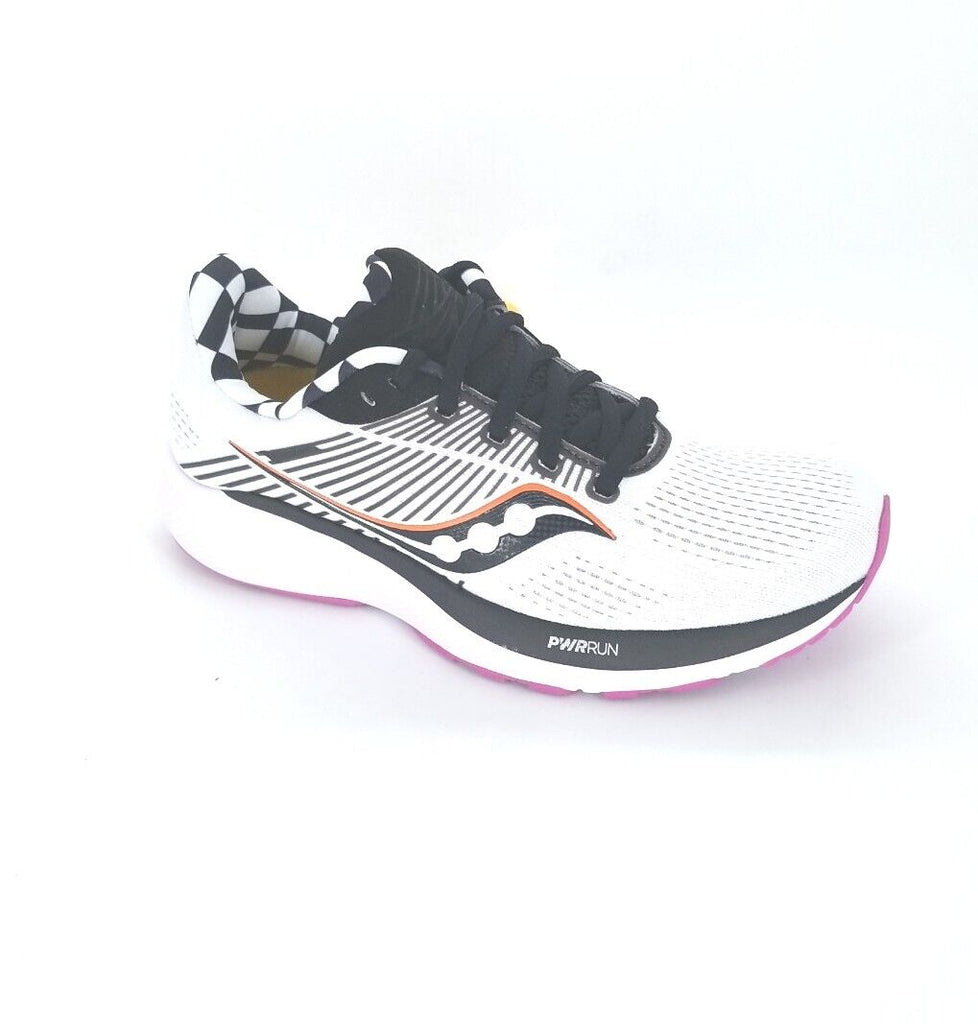 Women's Saucony Guide 14. White upper. White midsole. Lateral view.