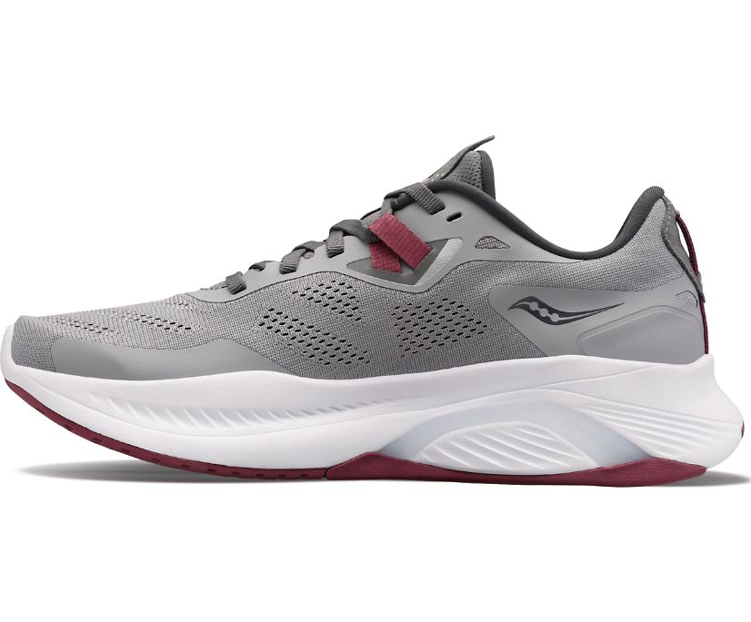 Women's Saucony Guide 15. Grey upper. White midsole. Medial view.