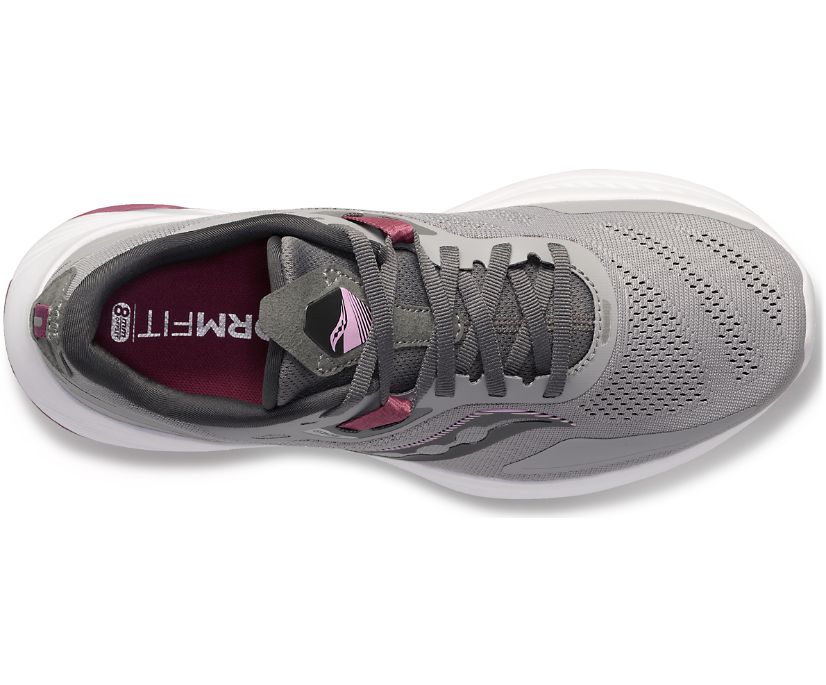 Women's Saucony Guide 15. Grey upper. White midsole. Top view.
