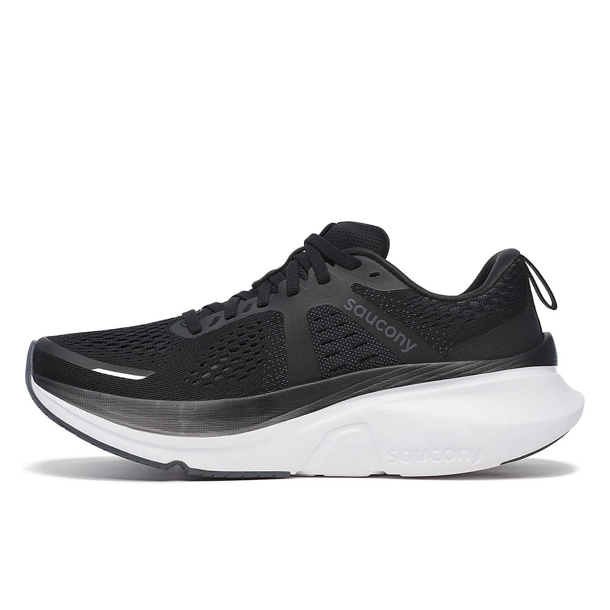 Women's Saucony Guide 18. Black/White. Medial view.