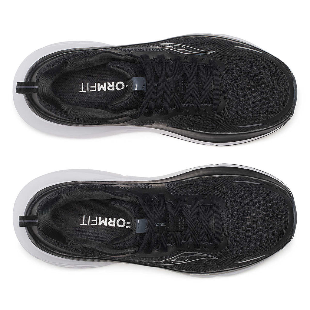 Women's Saucony Guide 18. Black upper. White midsole. Top view.