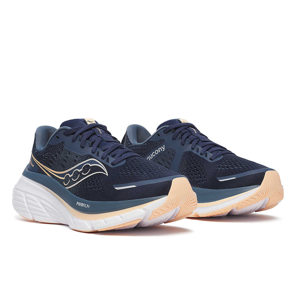 Women's Saucony Guide 18. Navy upper. White midsole. Lateral view.