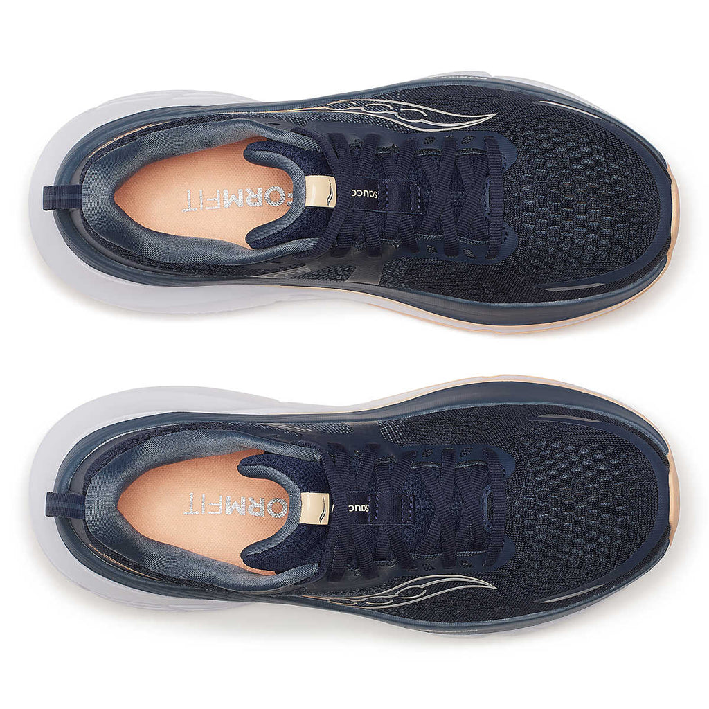 Women's Saucony Guide 18. Navy upper. White midsole. Top view.