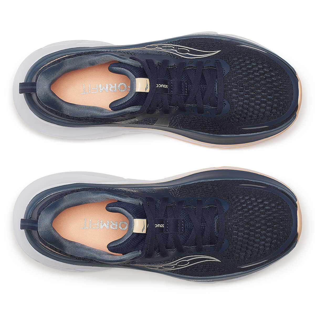 Women's Saucony Guide 18. Navy/Apricot. Top view.